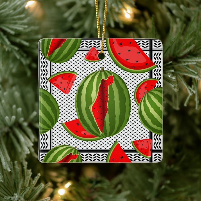 Watermelon Palestine Map Slice Ceramic Ornament (Tree)
