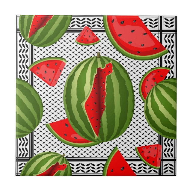 Watermelon Palestine Map Slice Ceramic Tile (Front)