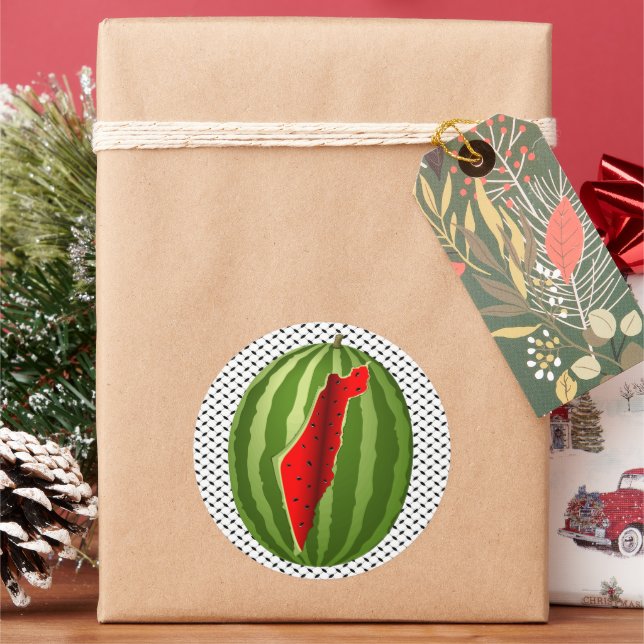 Watermelon Palestine Map Slice Classic Round Sticker (Holiday)