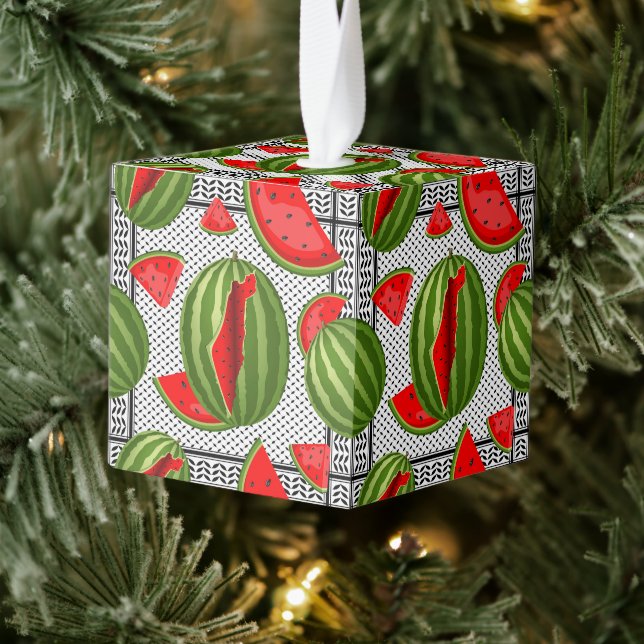 Watermelon Palestine Map Slice Cube Ornament (Tree)