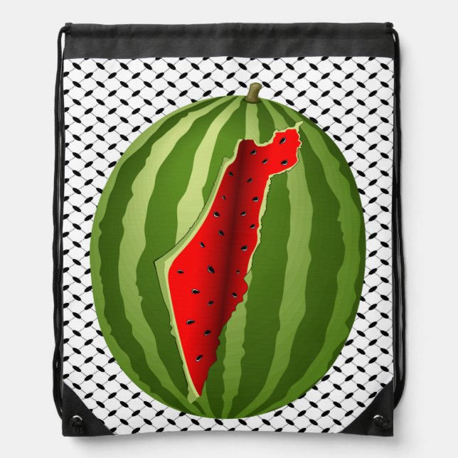 Watermelon Palestine Map Slice Drawstring Bag (Front)