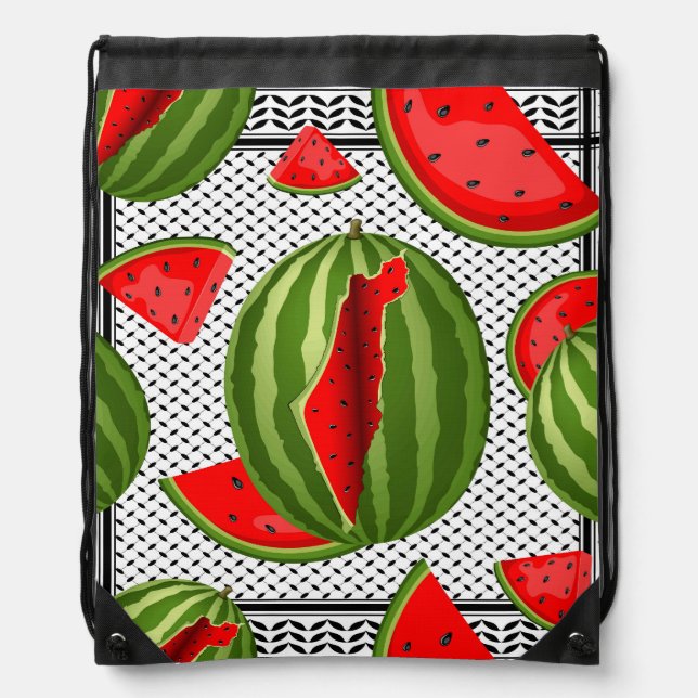 Watermelon Palestine Map Slice Drawstring Bag (Front)