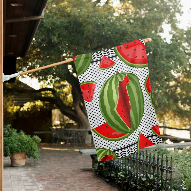 Watermelon Palestine Map Slice House Flag (In SItu)