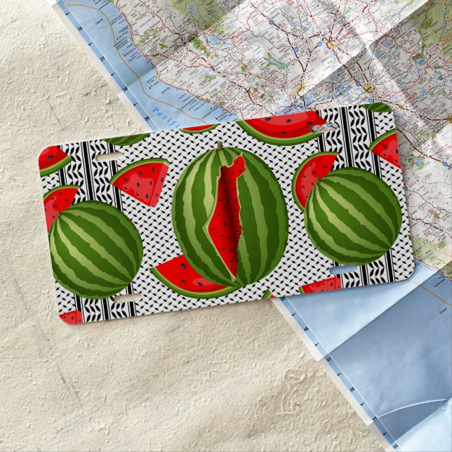 Watermelon Palestine Map Slice License Plate (In Situ)