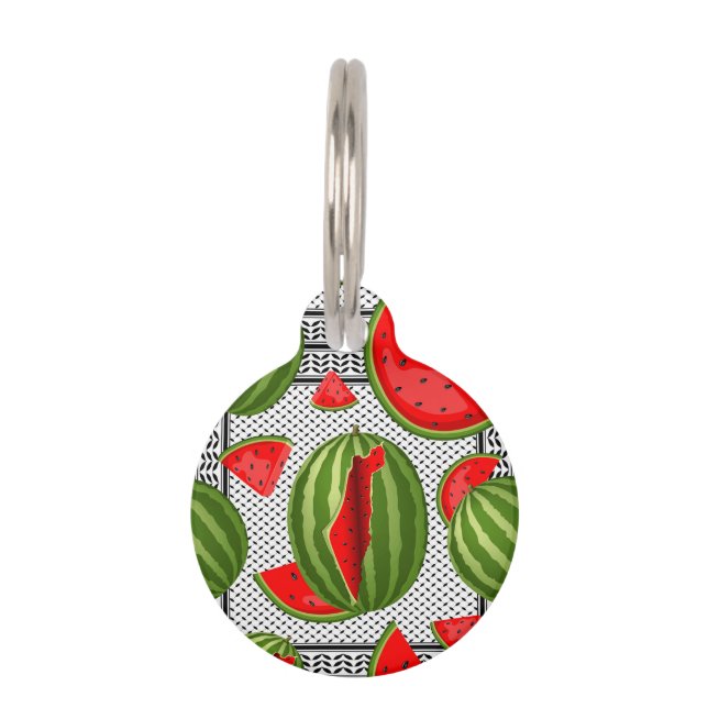 Watermelon Palestine Map Slice Pet ID Tag (Front)