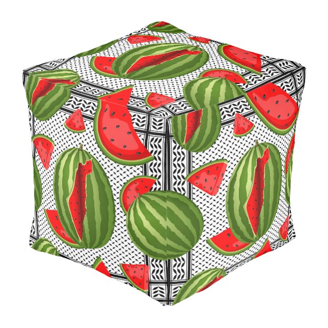 Watermelon Palestine Map Slice Pouf (Angled Front)