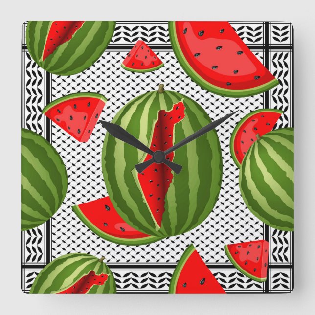 Watermelon Palestine Map Slice Square Wall Clock (Front)