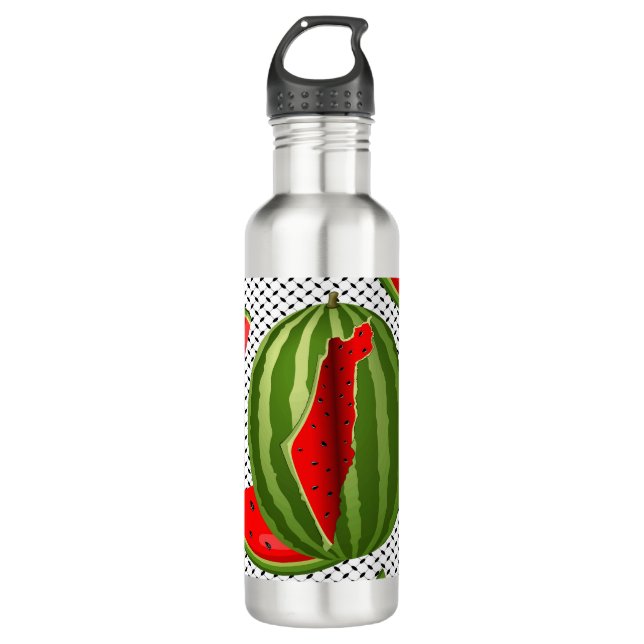 Watermelon Palestine Map Slice Stainless Steel Water Bottle (Front)