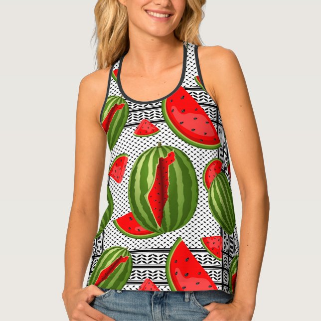 Watermelon Palestine Map Slice Tank Top (Front)