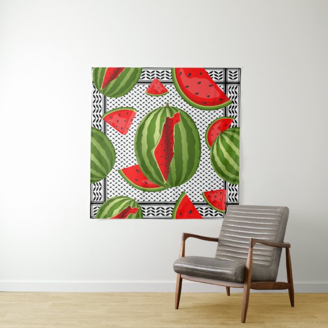 Watermelon Palestine Map Slice Tapestry (In Situ)