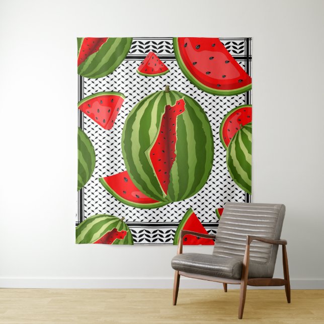 Watermelon Palestine Map Slice Tapestry (In Situ)