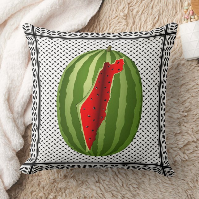 Watermelon Palestine Map Slice Throw Pillow (Blanket)
