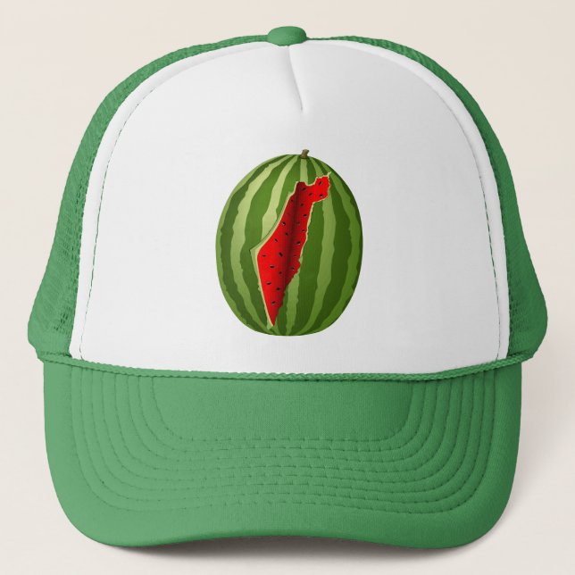 Watermelon Palestine Map Slice Trucker Hat (Front)