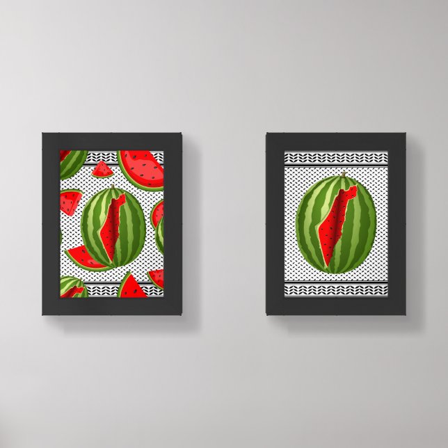 Watermelon Palestine Map Slice Wall Art Sets (Front)