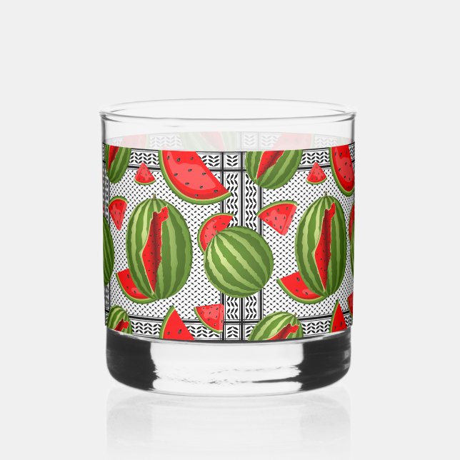 Watermelon Palestine Map Slice Whiskey Glass (Front)