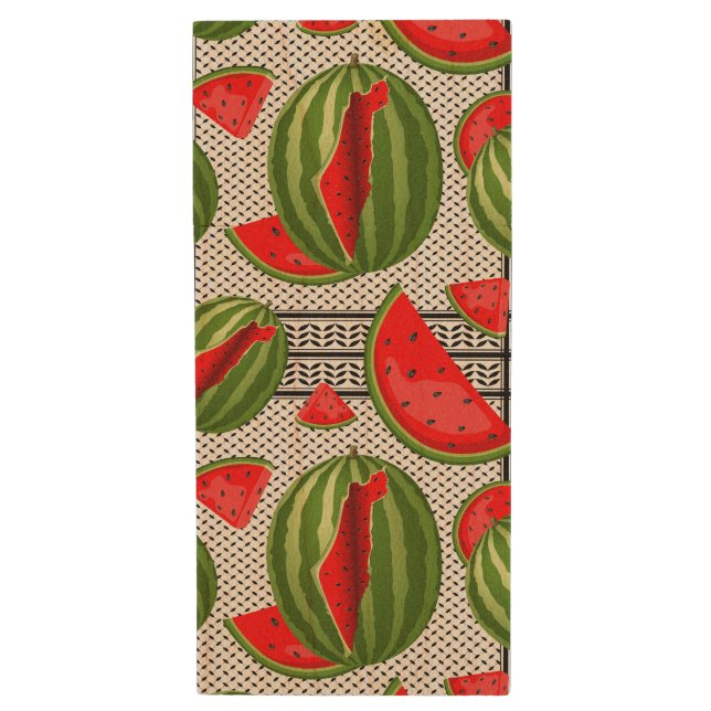 Watermelon Palestine Map Slice Wood Flash Drive (Front Vertical)