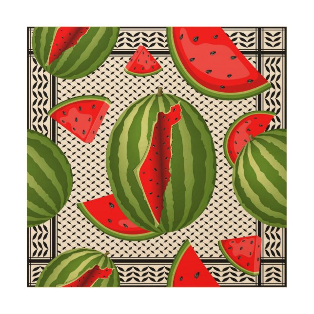 Watermelon Palestine Map Slice Wood Wall Art (Front)