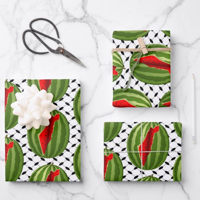 Watermelon Palestine Map Slice Wrapping Paper Sheets (Front)