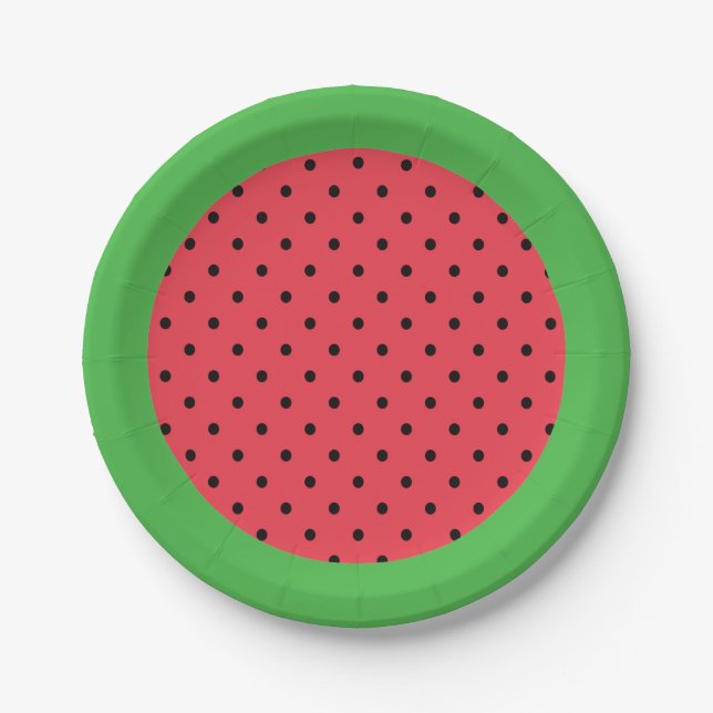 Watermelon paper plate, summer fruit green pink plates (Front)