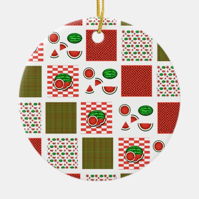 Watermelon Patchwork Ceramic Ornament (Front)