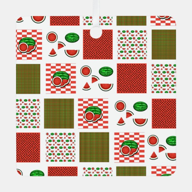 Watermelon Patchwork Metal Ornament (Front)