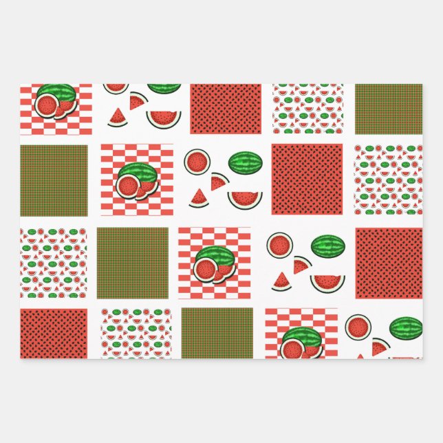 Watermelon Patchwork Wrapping Paper Sheets (Front)