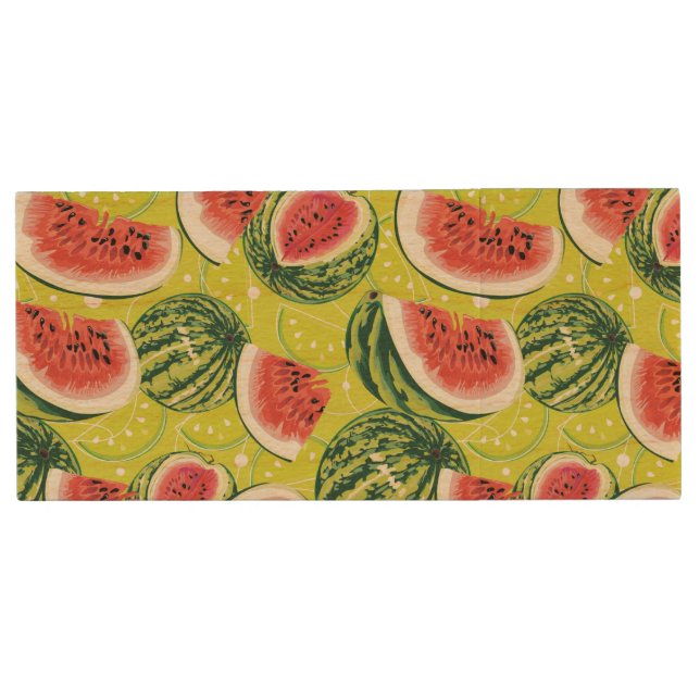 Watermelon Pattern 2 Wood Flash Drive (Front)