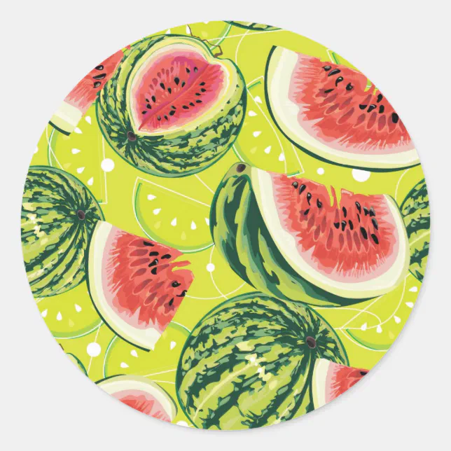 Watermelon Pattern Classic Round Sticker | Zazzle