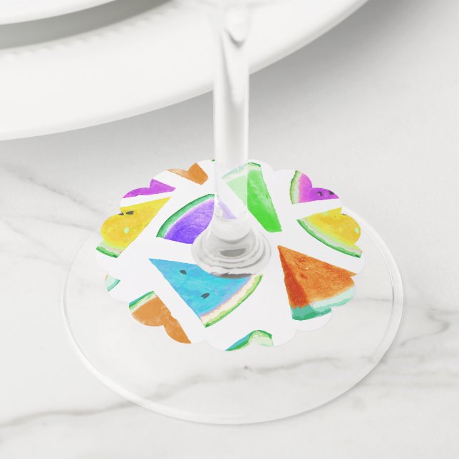 Watermelon Pattern Creation 6 Wine Glass Tag (Close Up)