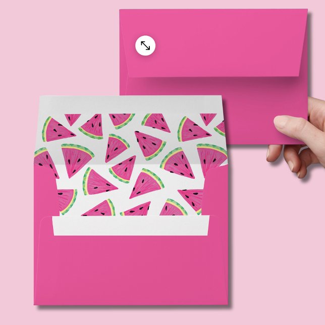 Watermelon Pattern Envelope (Pink tropical fruit watermelon envelope.  Perfect for sending thank you notes and party invitations.)