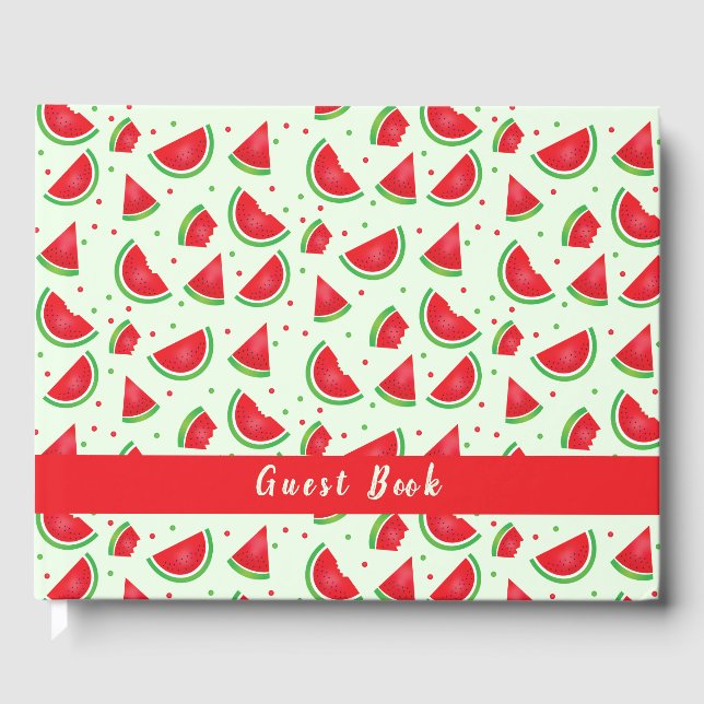 Watermelon Pattern Fruit Melon Light Green Guest Book (Front)