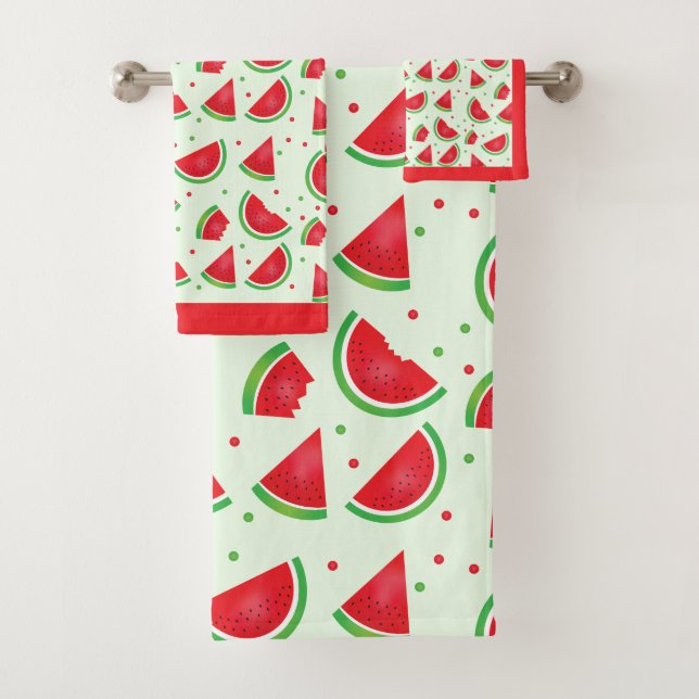 Watermelon Pattern Fruit Melon Light Green Red Bath Towel Set (Insitu)
