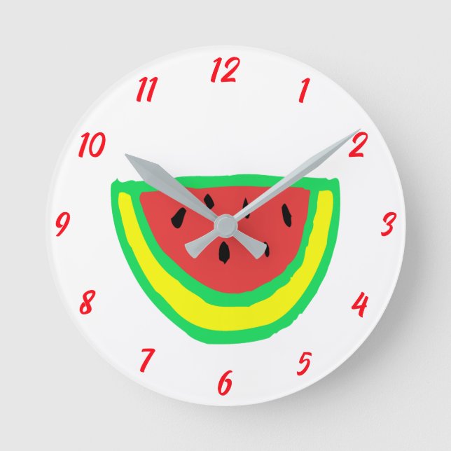 Watermelon Pattern Girl Baby Nursery Bedroom Cute Round Clock (Front)