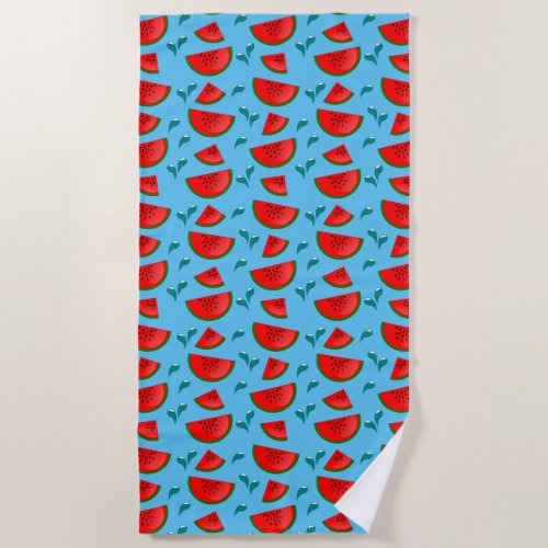 Watermelon Pattern On A Blue Background Beach Towel