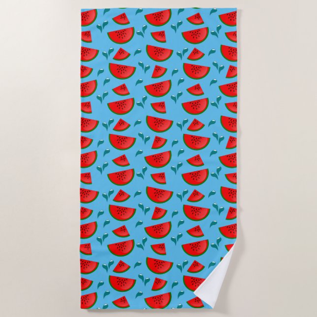Watermelon Pattern On A Blue Background Beach Towel (Front)