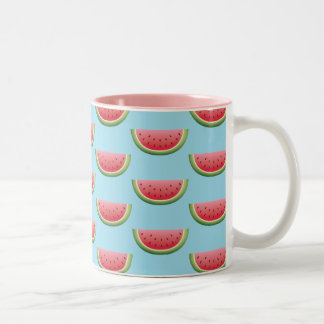 Watermelon Pattern On Blue Background Color Two-Tone Coffee Mug