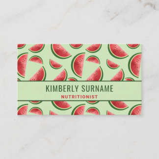 Watermelon Pattern On Green Nutritionist Business Card