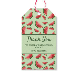 Watermelon Pattern On Green Thank You Birthday Gift Tags