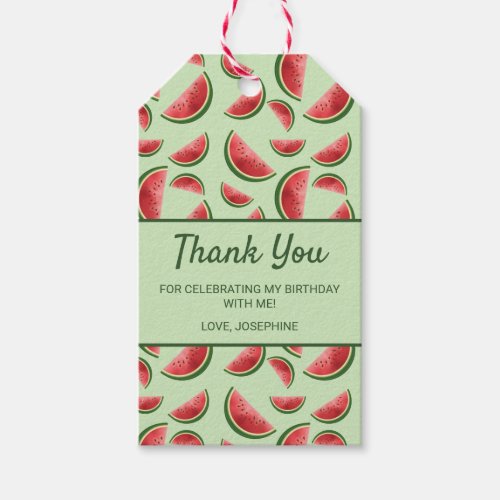 Watermelon Pattern On Green Thank You Birthday Gift Tags