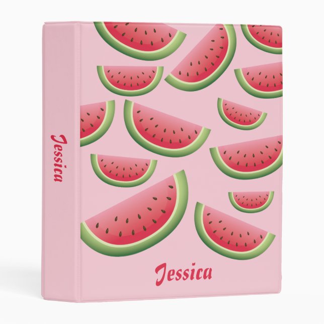 Watermelon Pattern On Pink & Personalized Title Mini Binder (Front/Spine)