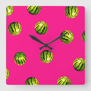 watermelon pattern pink square wall clock