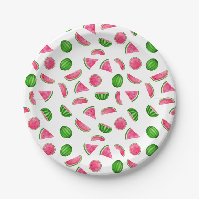 Watermelon Pattern Summer Cool Birthday Party Paper Plates (Front)