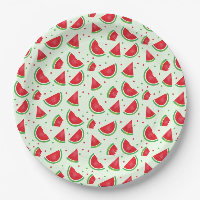 Watermelon Pattern Summertime Melon Fruit Paper Plates (Front)