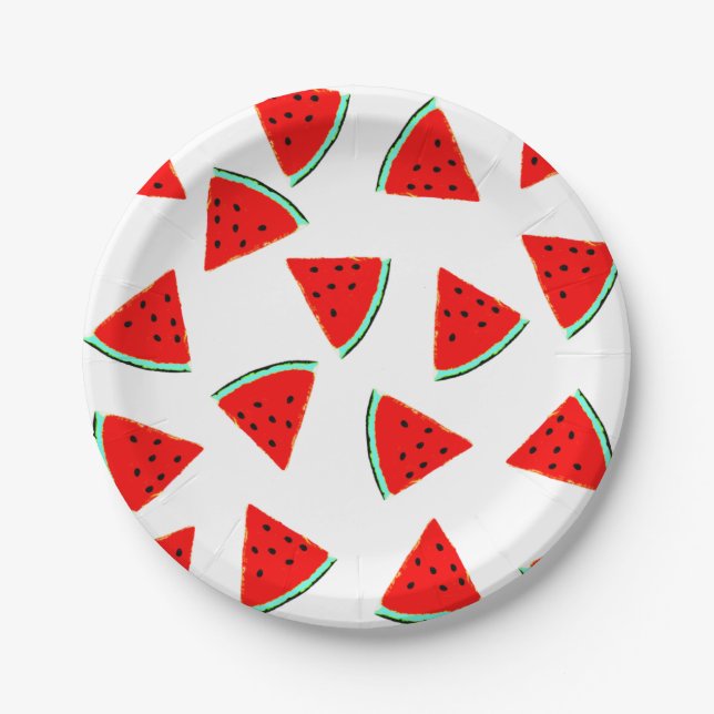 Watermelon Pattern Triangles Paper Plates (Front)