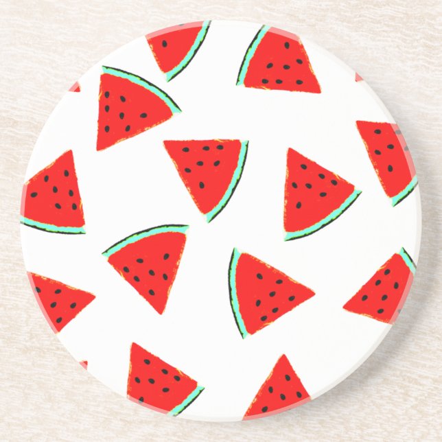 Watermelon Pattern Triangles Sandstone Coaster (Front)