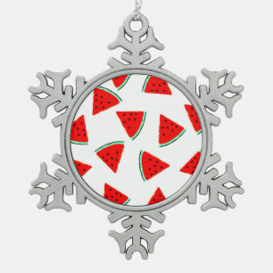 Watermelon Pattern Triangles Snowflake Pewter Christmas Ornament