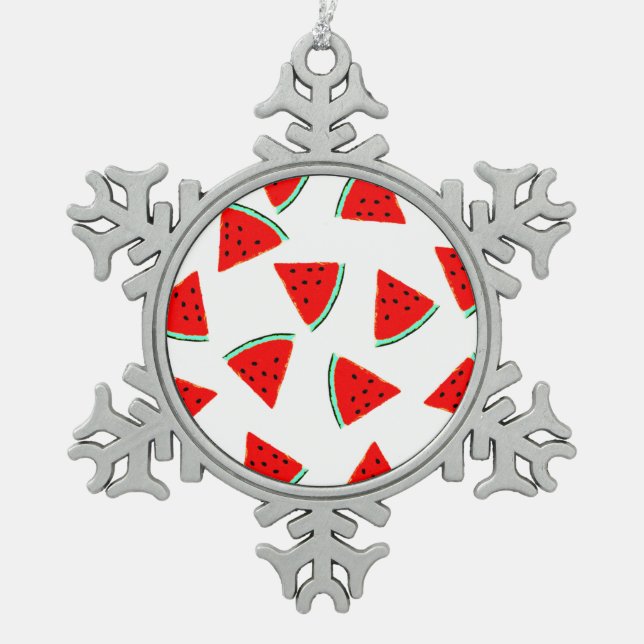 Watermelon Pattern Triangles Snowflake Pewter Christmas Ornament (Front)