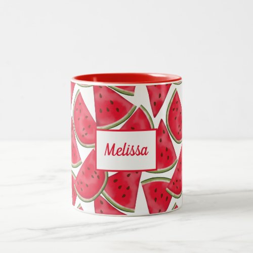 Watermelon pattern with custom name Two_Tone coffee mug
