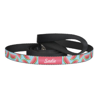 Watermelon Pattern With Dog's Name On Blue Pet Leash