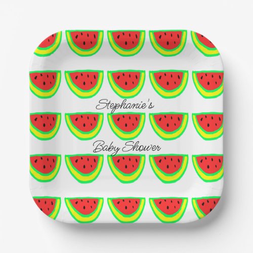 Watermelon Patterns Baby Shower Boys Girls 2023 Paper Plates